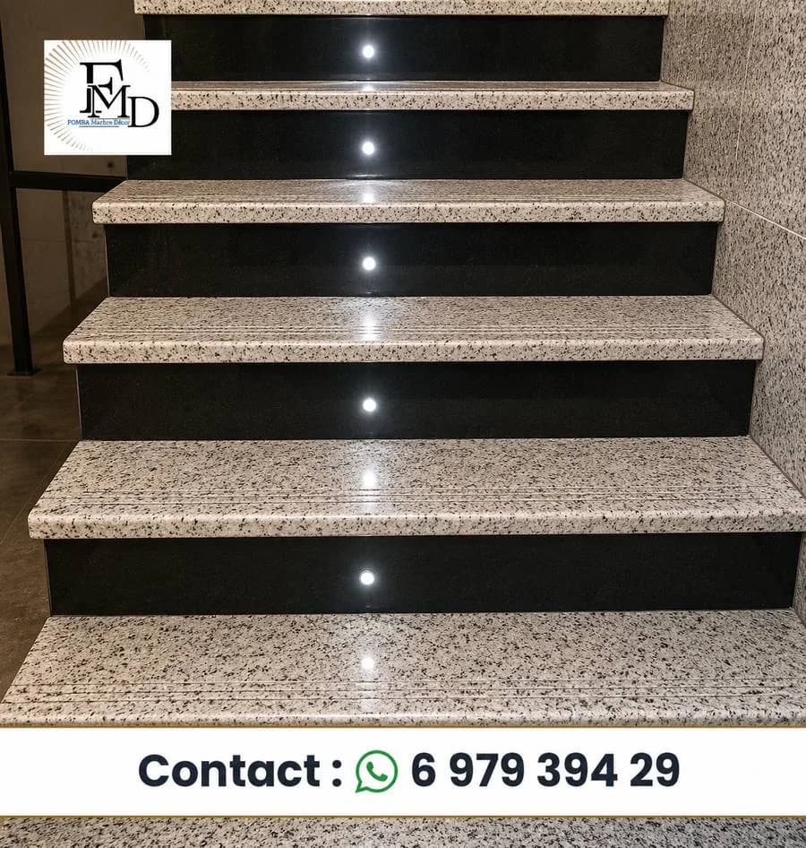Marches d'Escalier Granit Clair — Fomba Marbre Décor