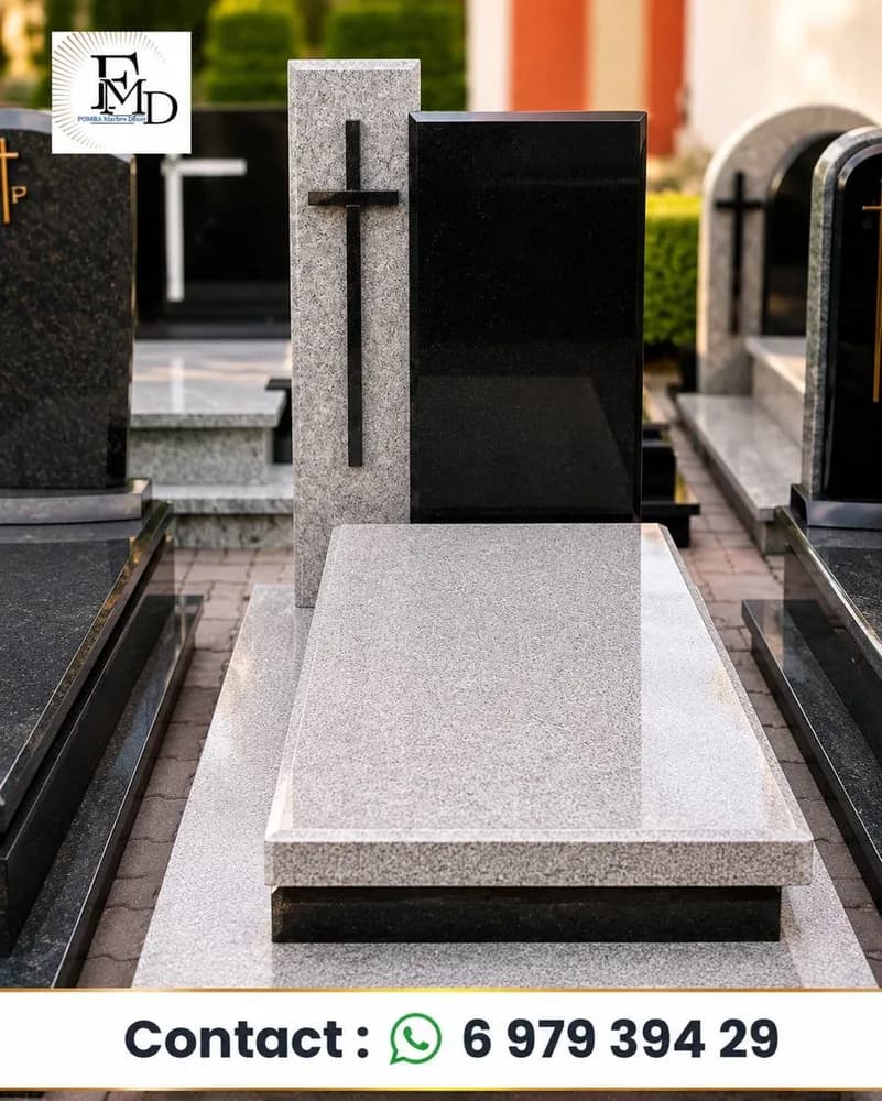 Monument Funéraire Granit deux tons clair et noir — Fomba Marbre Décor