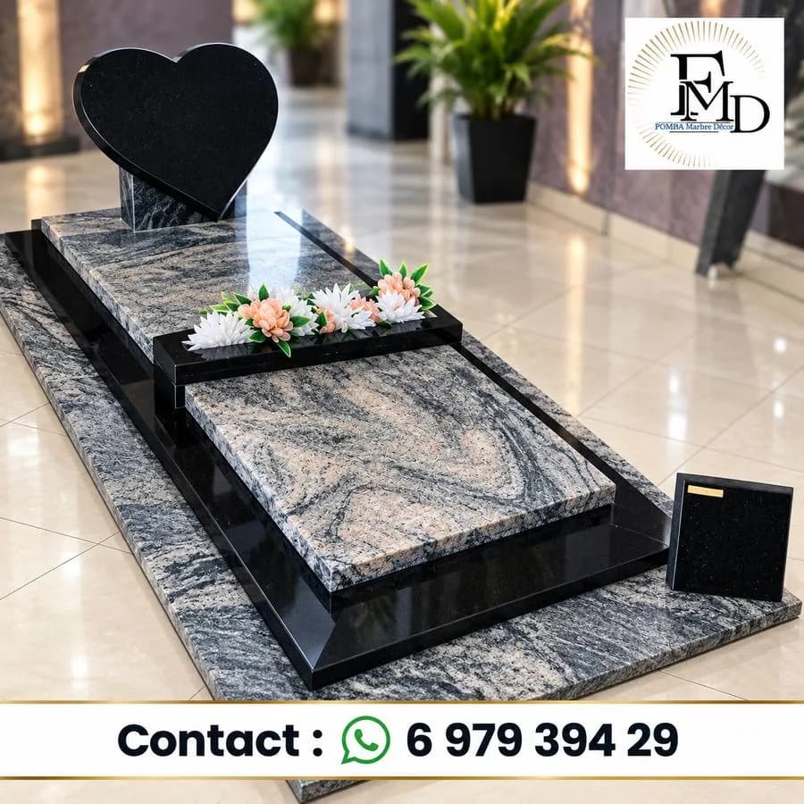 Monument Funéraire Granit noir et zébré — Fomba Marbre Décor