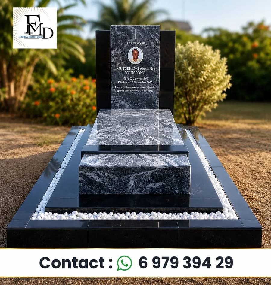Monument Funéraire Granit noir et zébré — Fomba Marbre Décor